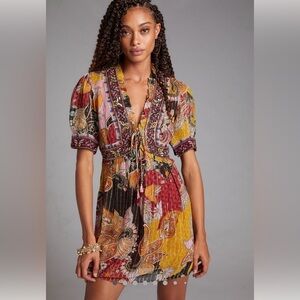 Anthropologie Beaded Shimmer Mini Dress VERB by Pallavi Singee multicolor Medium